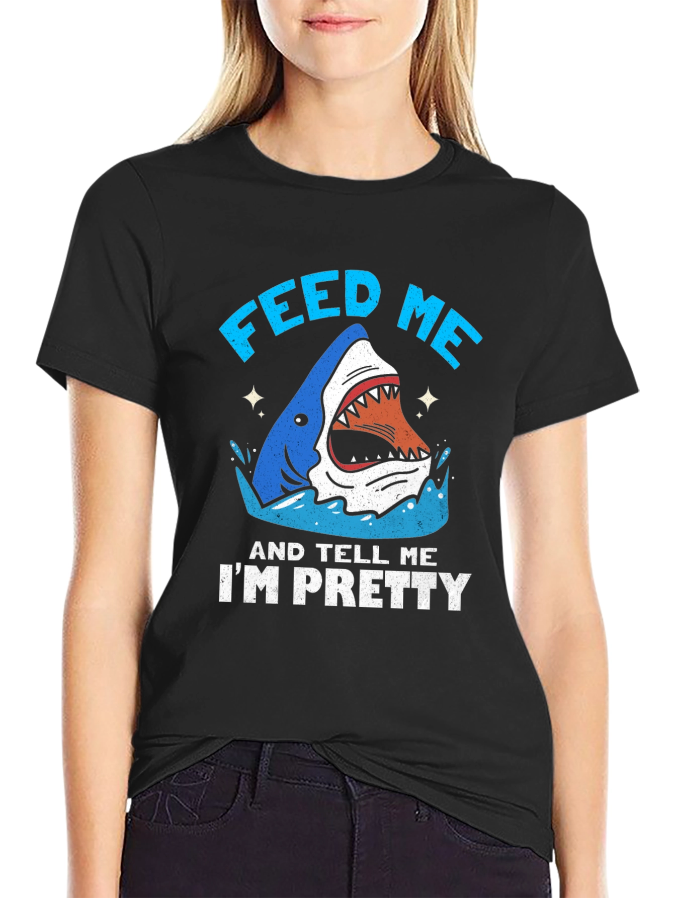 Feed Me & Tell Me Im Pretty Shark Graphic T-Shirt