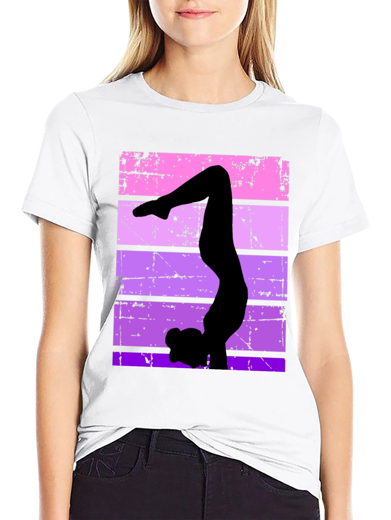 Gymnast Silhouette Graphic Tee - Retro Style