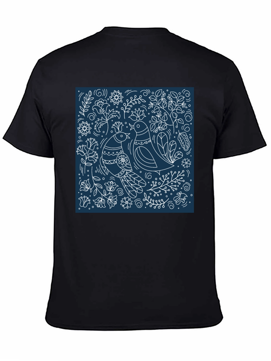 Stylish Bird & Floral Graphic Tee - Black