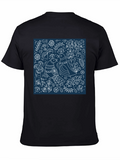 Stylish Bird & Floral Graphic Tee - Black