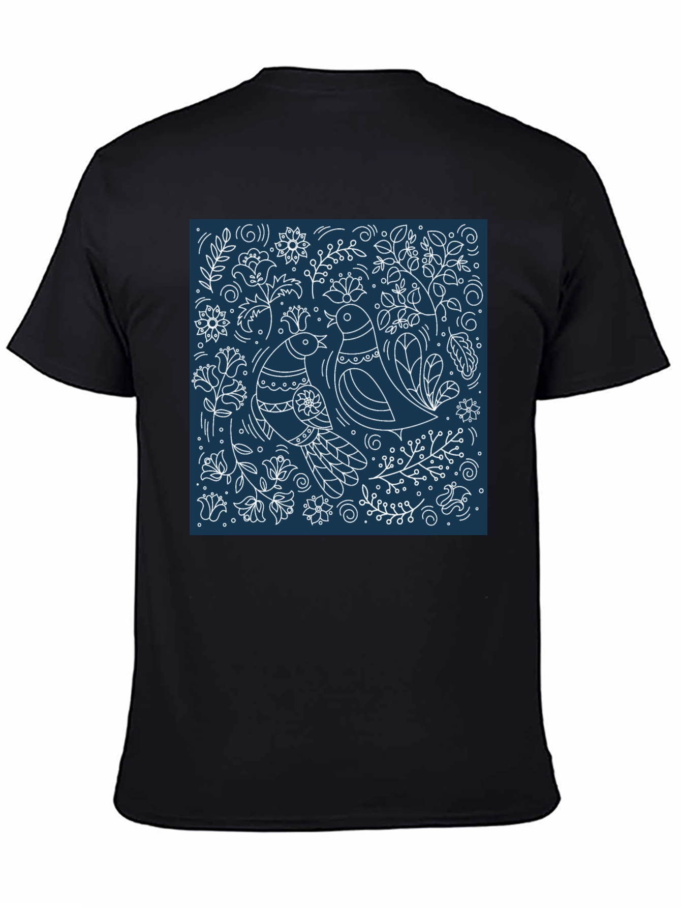 Stylish Bird & Floral Graphic Tee - Black