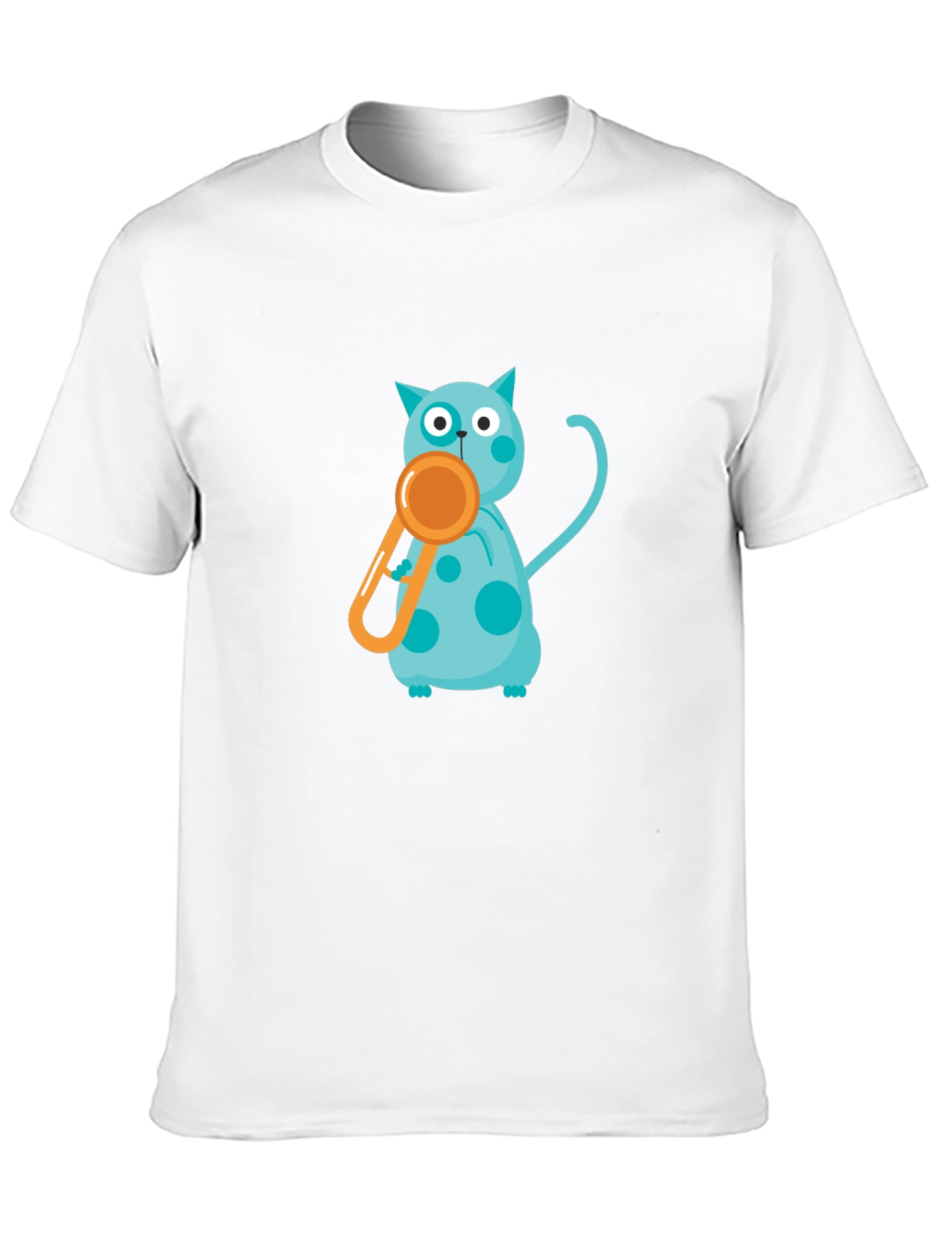 Black Tee with Playful Cat and Whistle Design