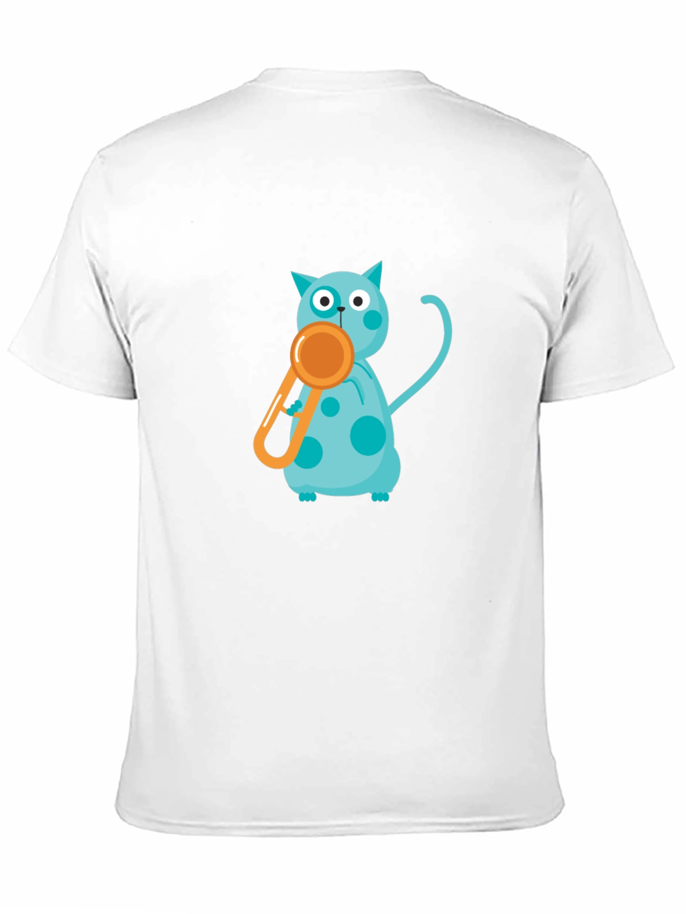 Black Tee with Playful Cat and Whistle Design