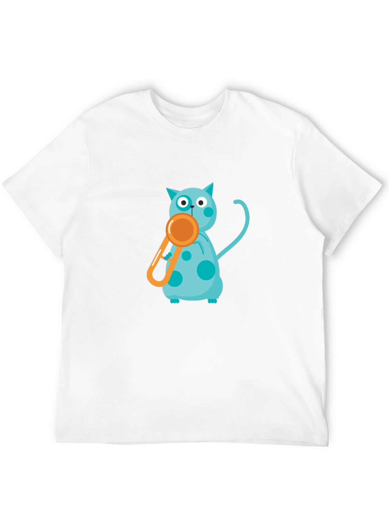 Black Tee with Playful Cat and Whistle Design