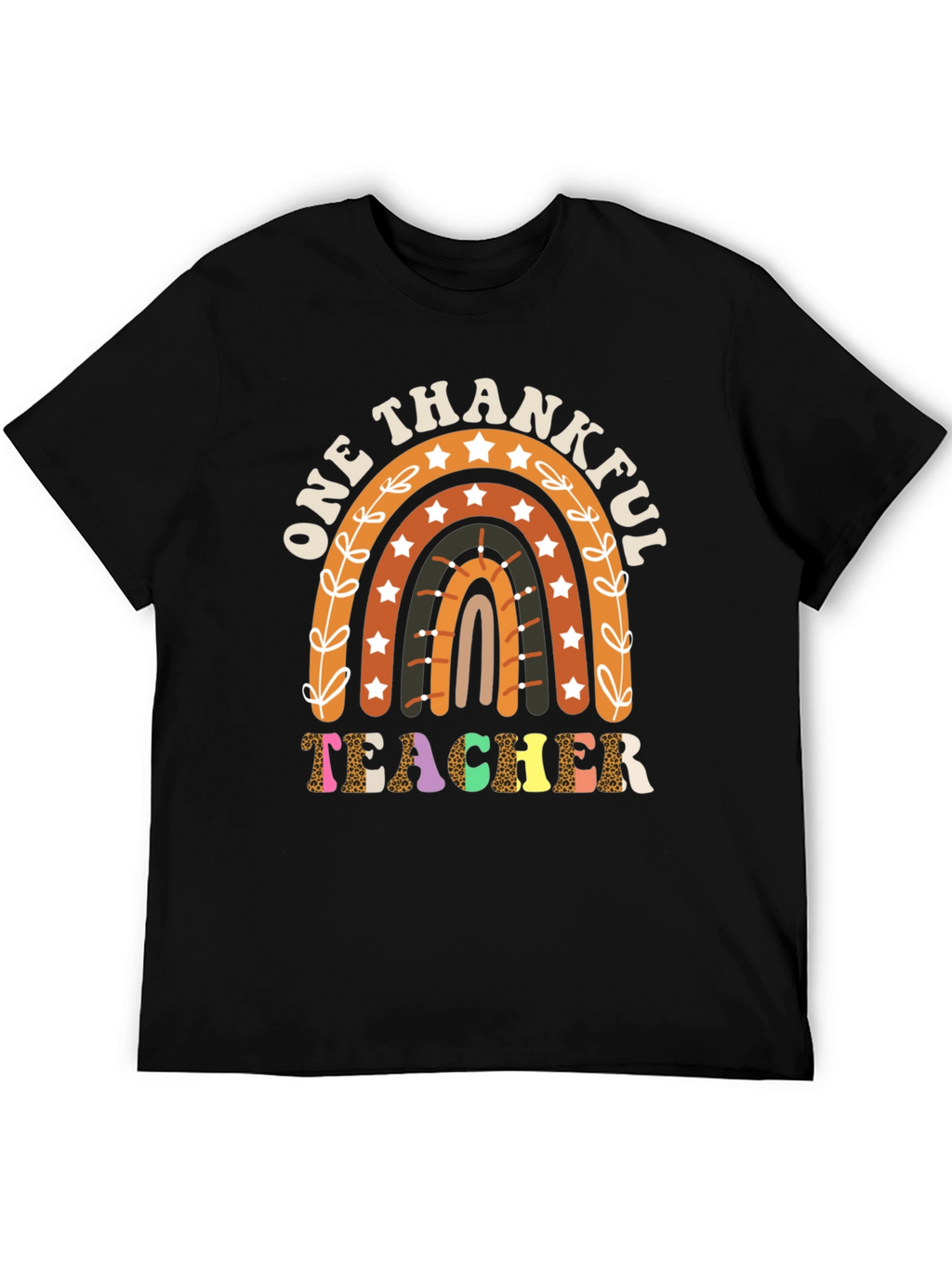 One Thankful Teacher T-Shirt Fall Rainbow Tee