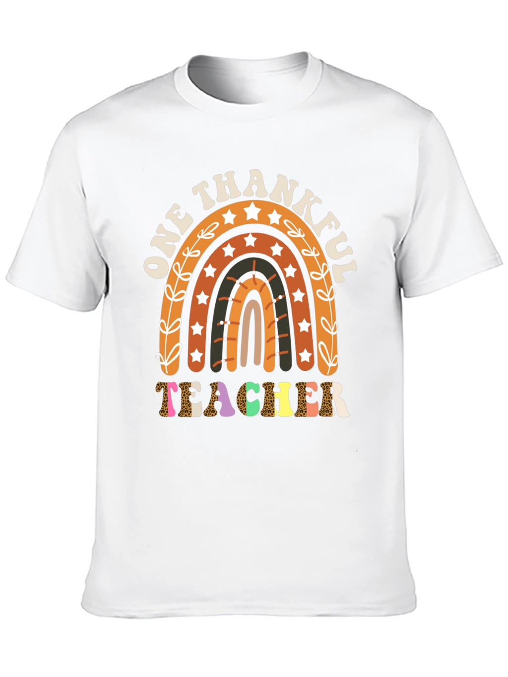 One Thankful Teacher T-Shirt Fall Rainbow Tee