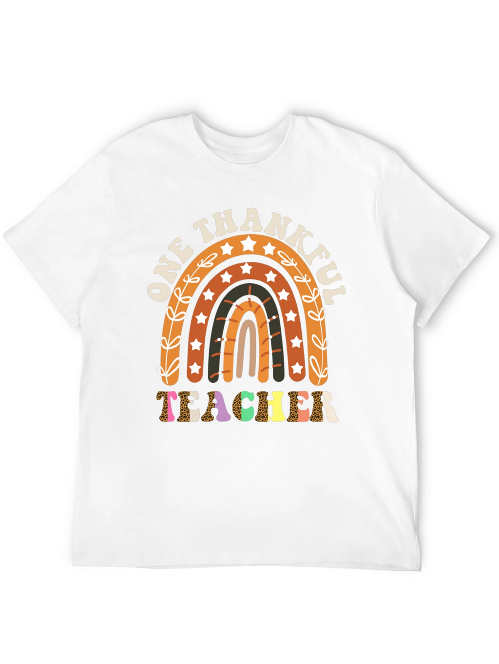 One Thankful Teacher T-Shirt Fall Rainbow Tee