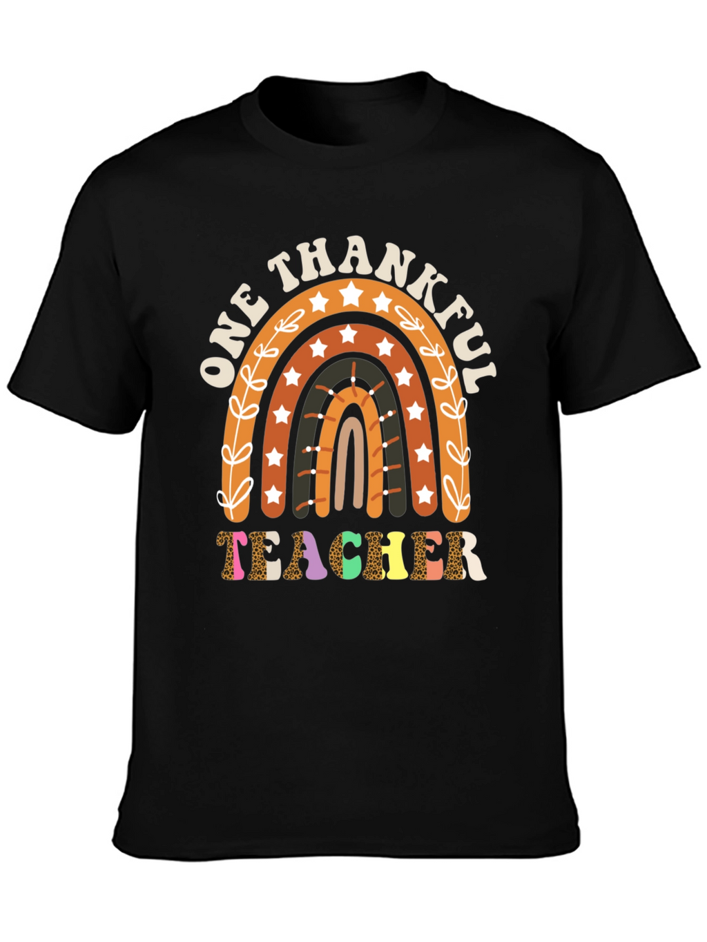 One Thankful Teacher T-Shirt Fall Rainbow Tee