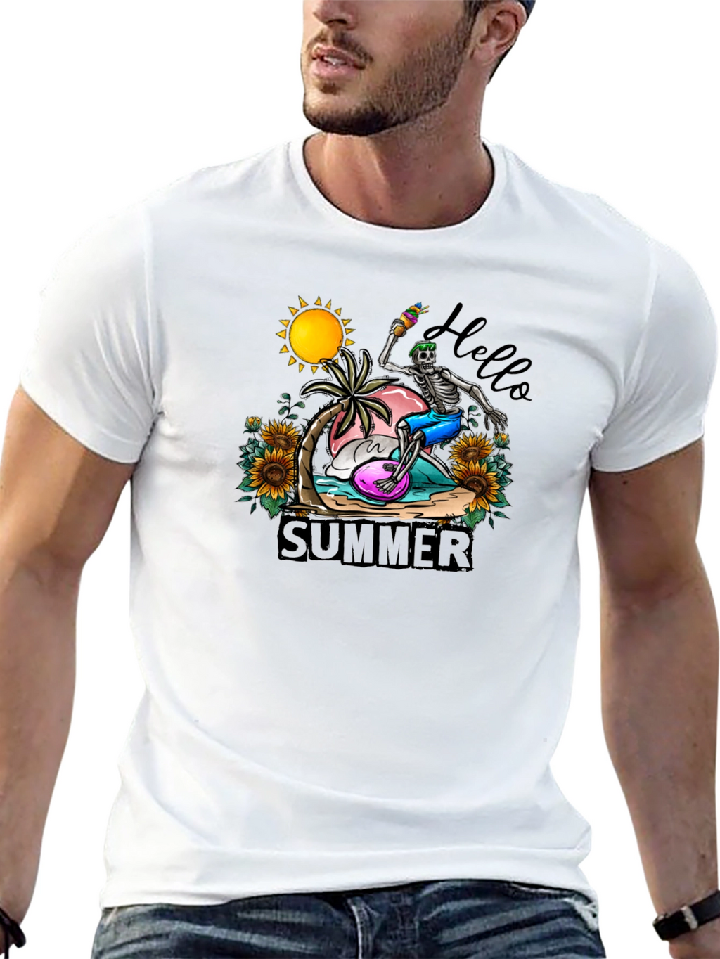Summer Skeleton Graphic Tee - Beach Vibes