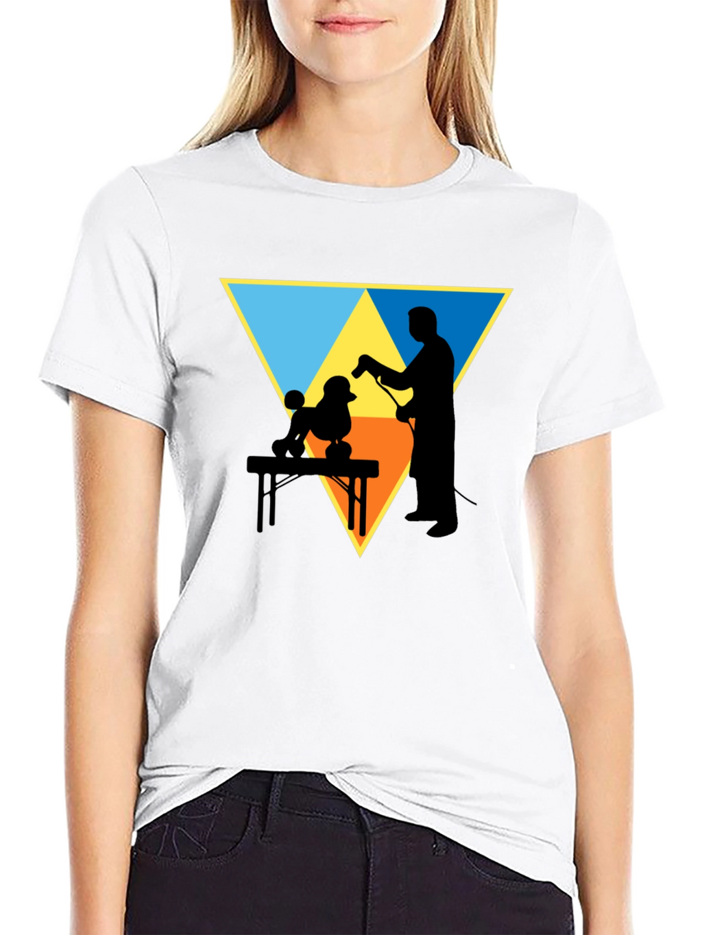 Dog Groomer Silhouette Graphic Tee - Triangle Design
