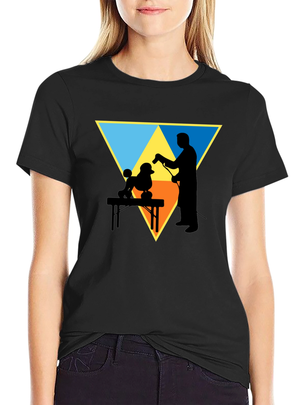 Dog Groomer Silhouette Graphic Tee - Triangle Design