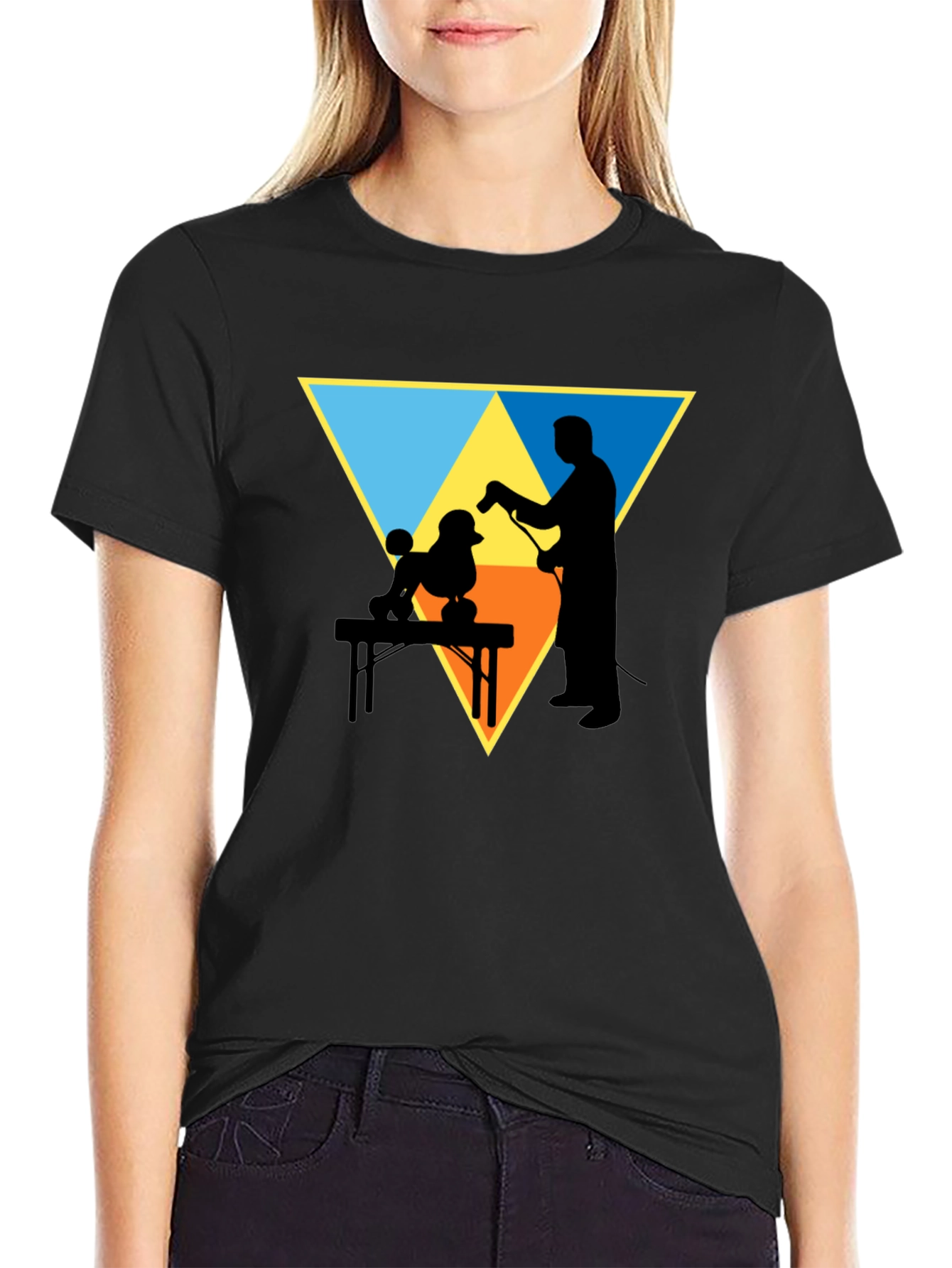Dog Groomer Silhouette Graphic Tee - Triangle Design