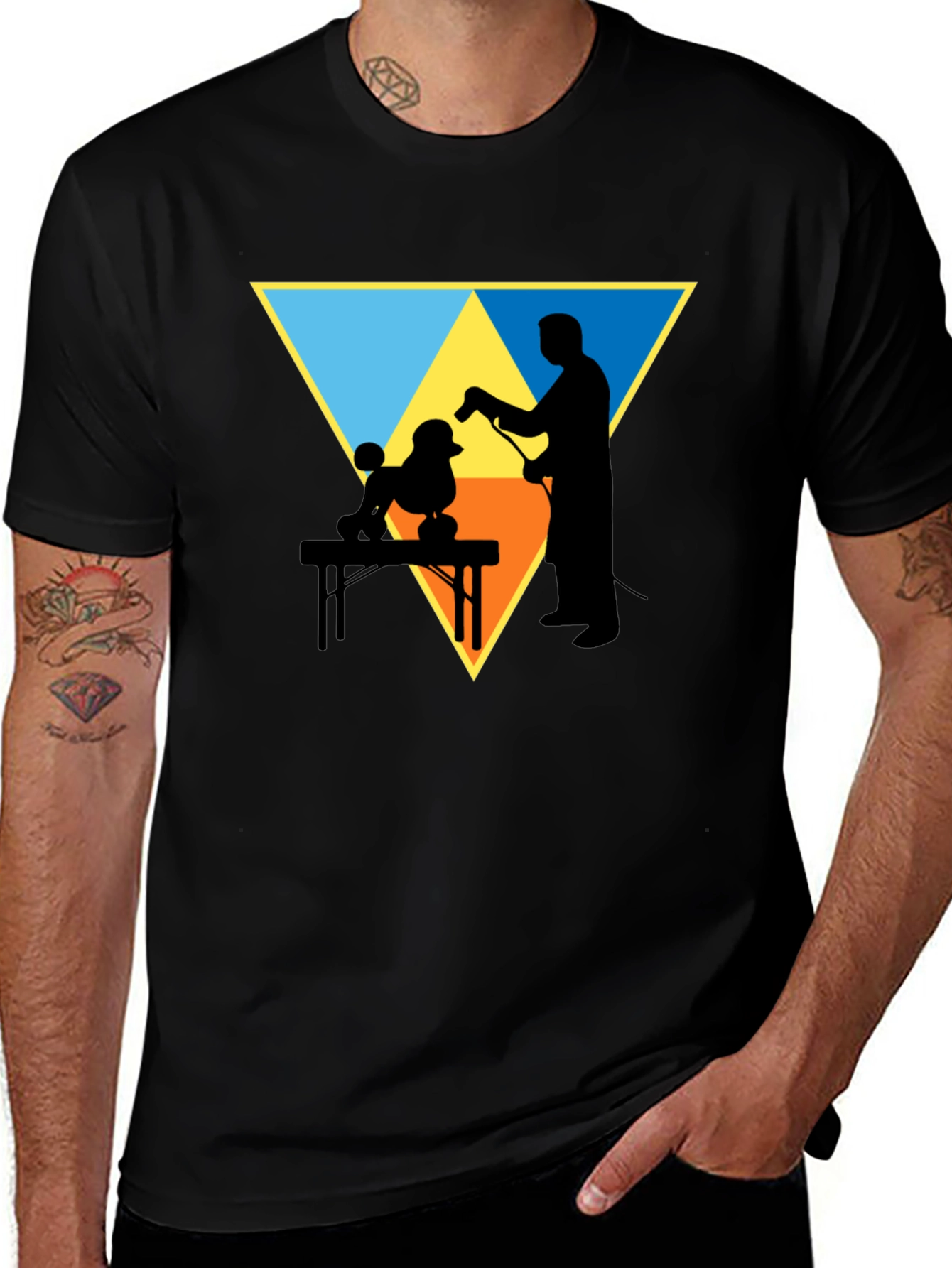 Dog Groomer Silhouette Graphic Tee - Triangle Design