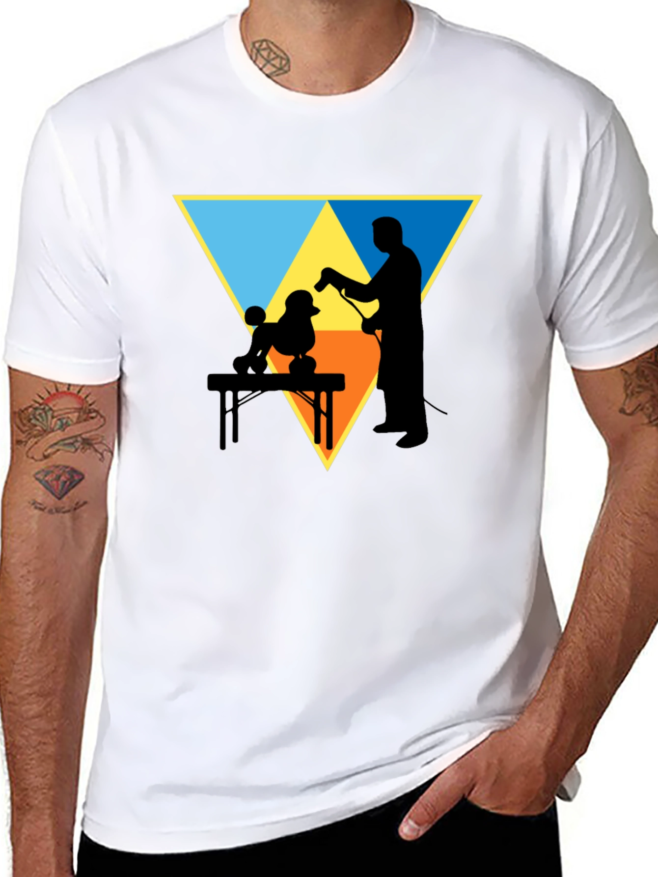 Dog Groomer Silhouette Graphic Tee - Triangle Design