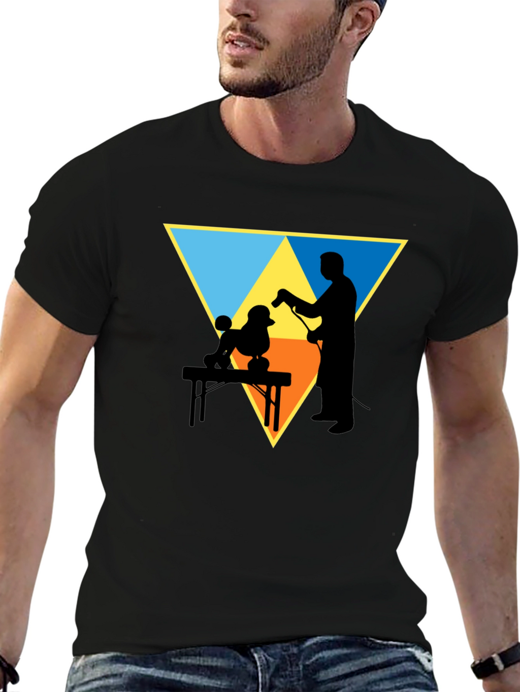 Dog Groomer Silhouette Graphic Tee - Triangle Design