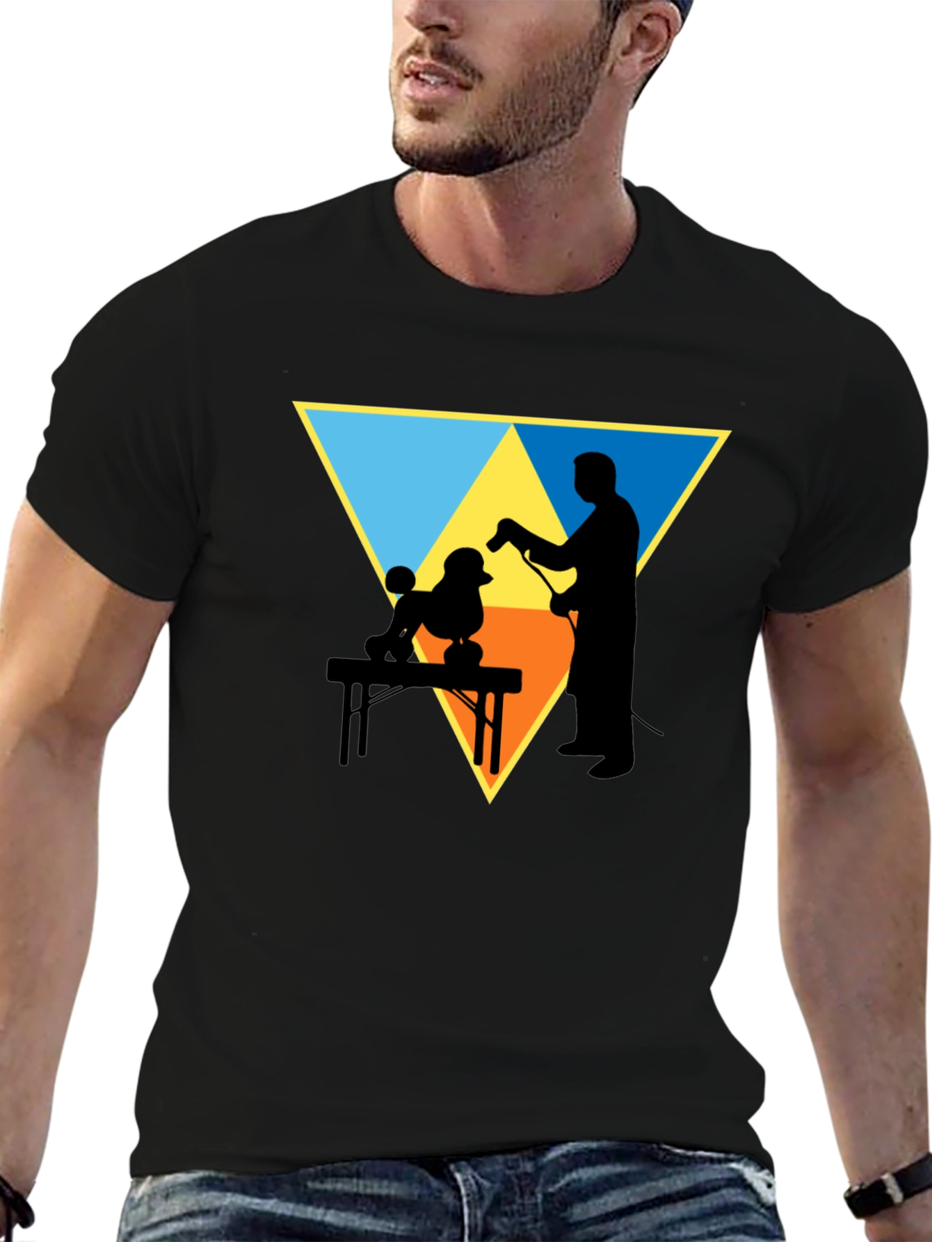 Dog Groomer Silhouette Graphic Tee - Triangle Design