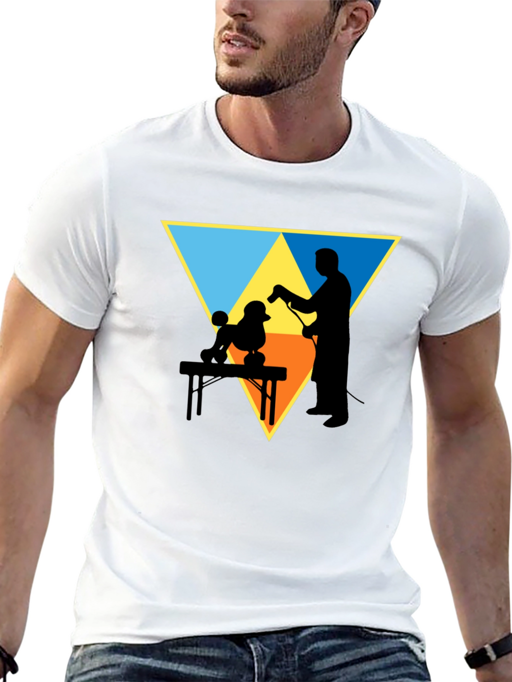 Dog Groomer Silhouette Graphic Tee - Triangle Design