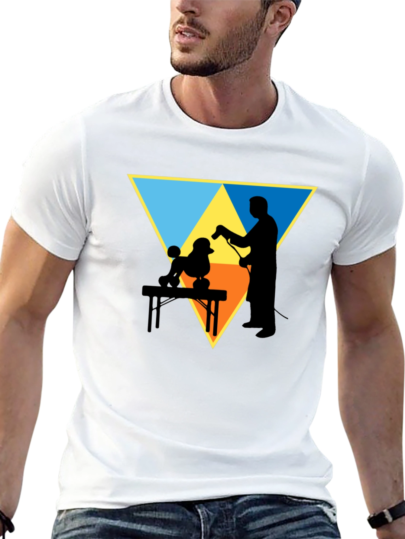 Dog Groomer Silhouette Graphic Tee - Triangle Design