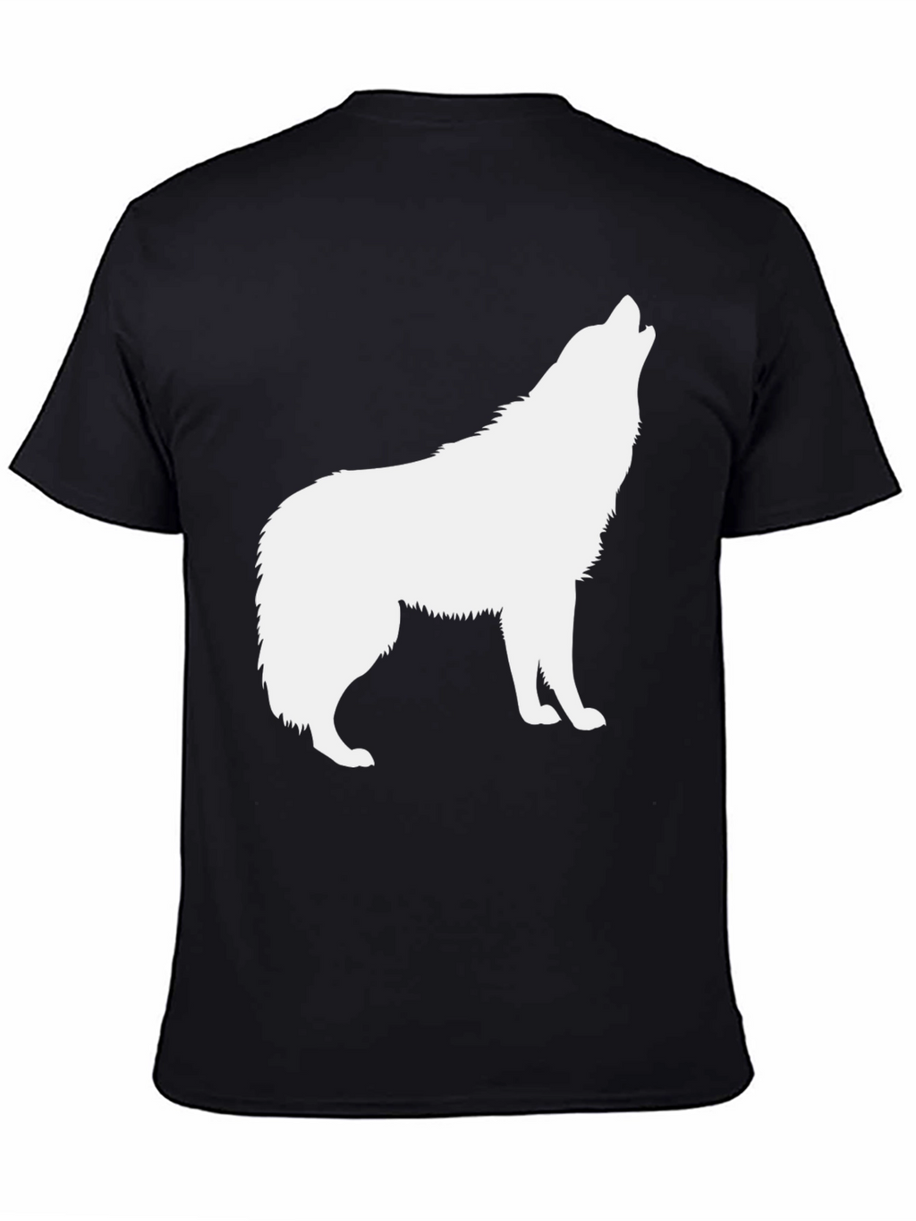 Mens Black T-Shirt with White Wolf Graphic
