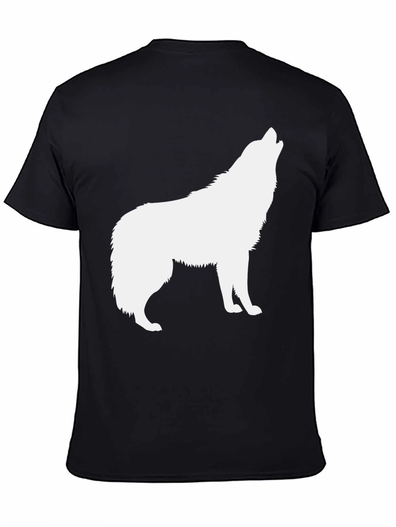 Mens Black T-Shirt with White Wolf Graphic