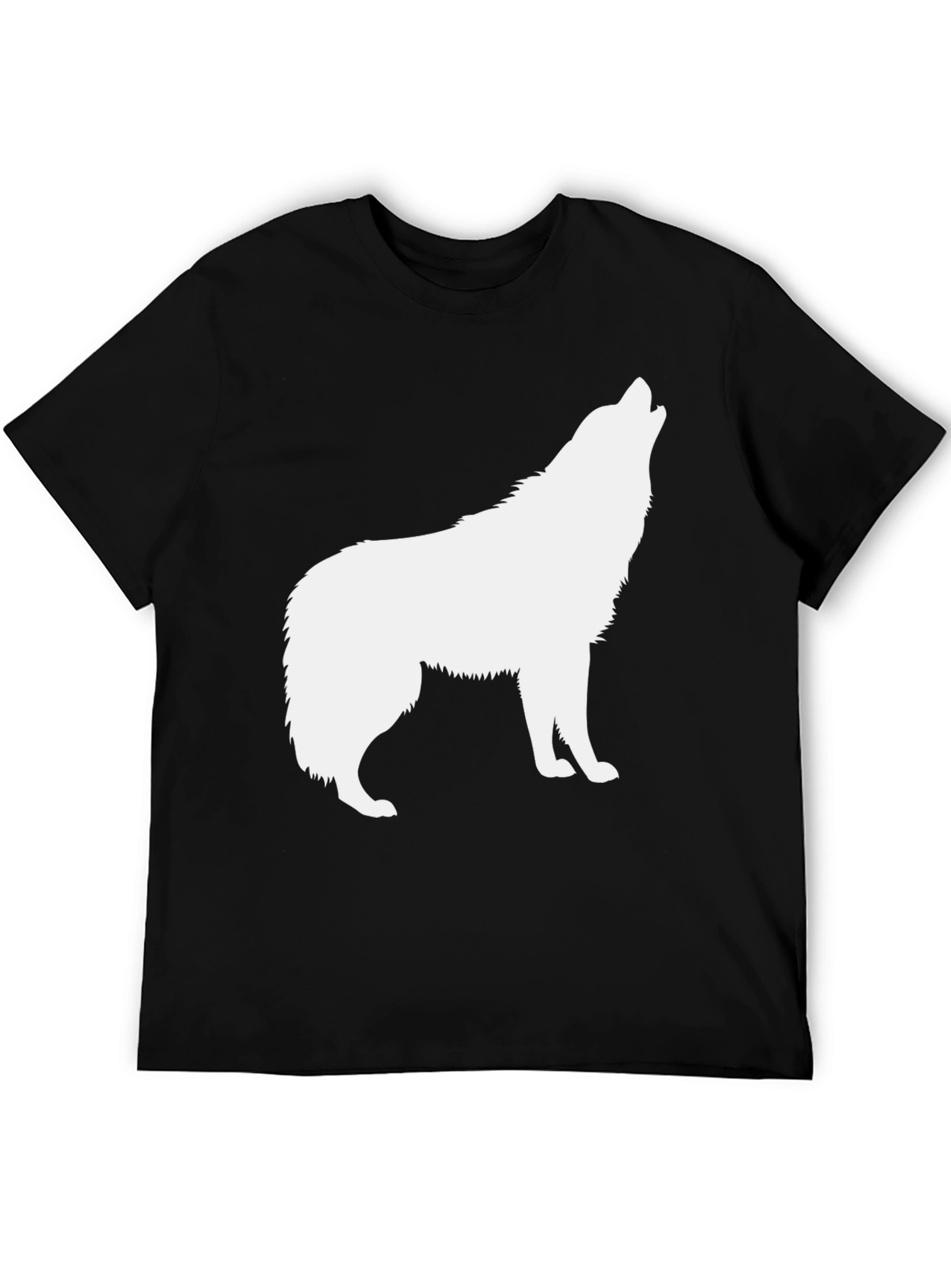 Mens Black T-Shirt with White Wolf Graphic