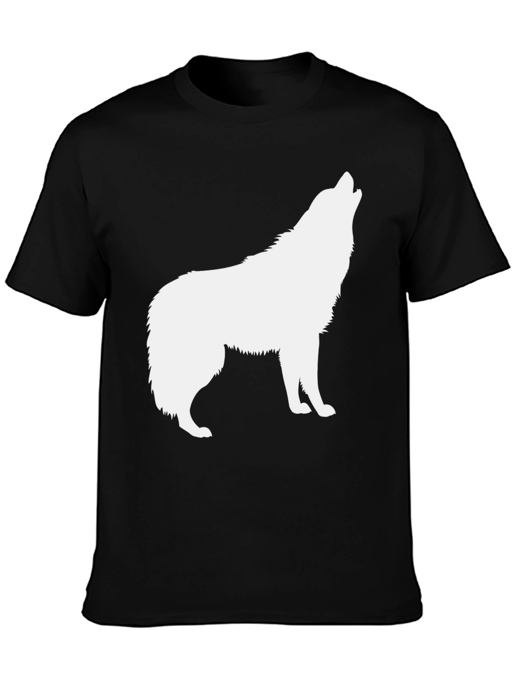 Mens Black T-Shirt with White Wolf Graphic