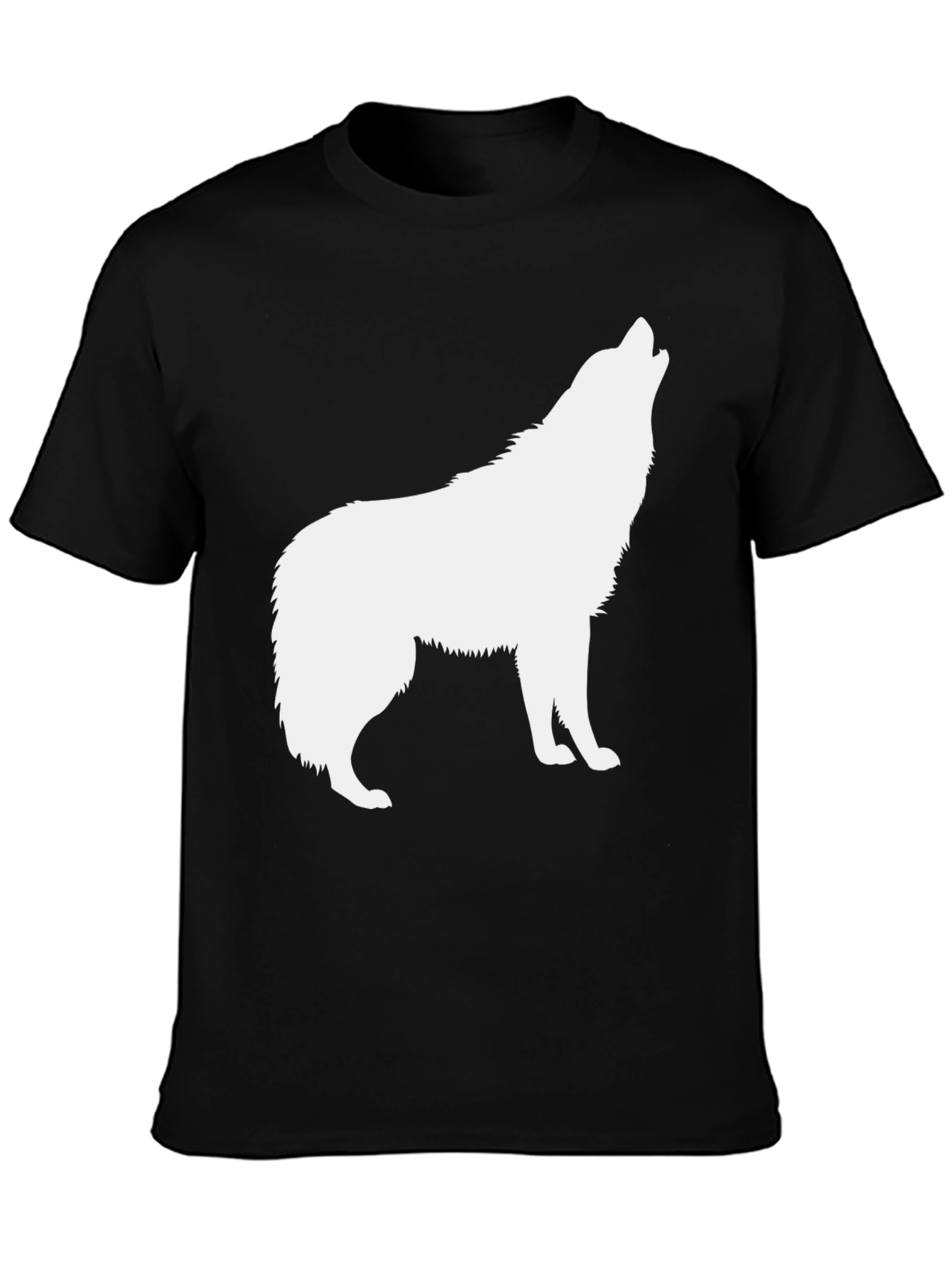 Mens Black T-Shirt with White Wolf Graphic
