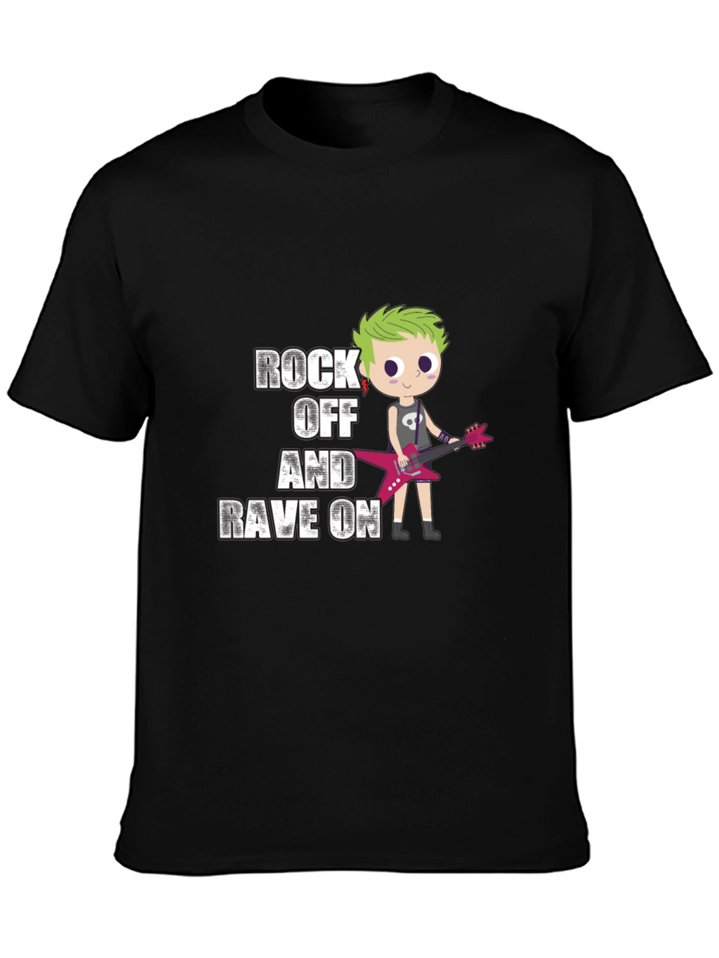 Rock Off and Rave On Black Graphic T-Shirt