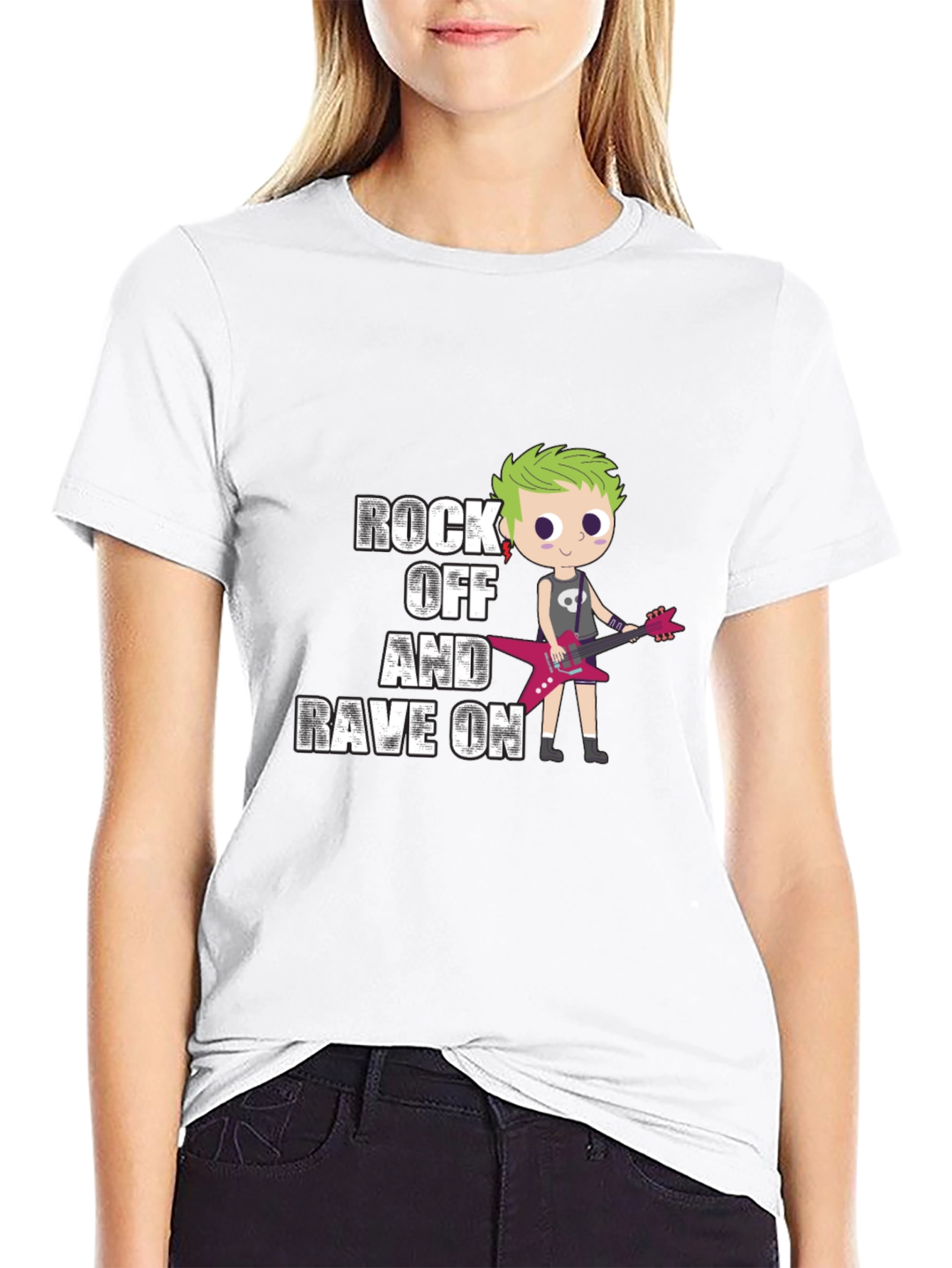 Rock Off and Rave On Black Graphic T-Shirt