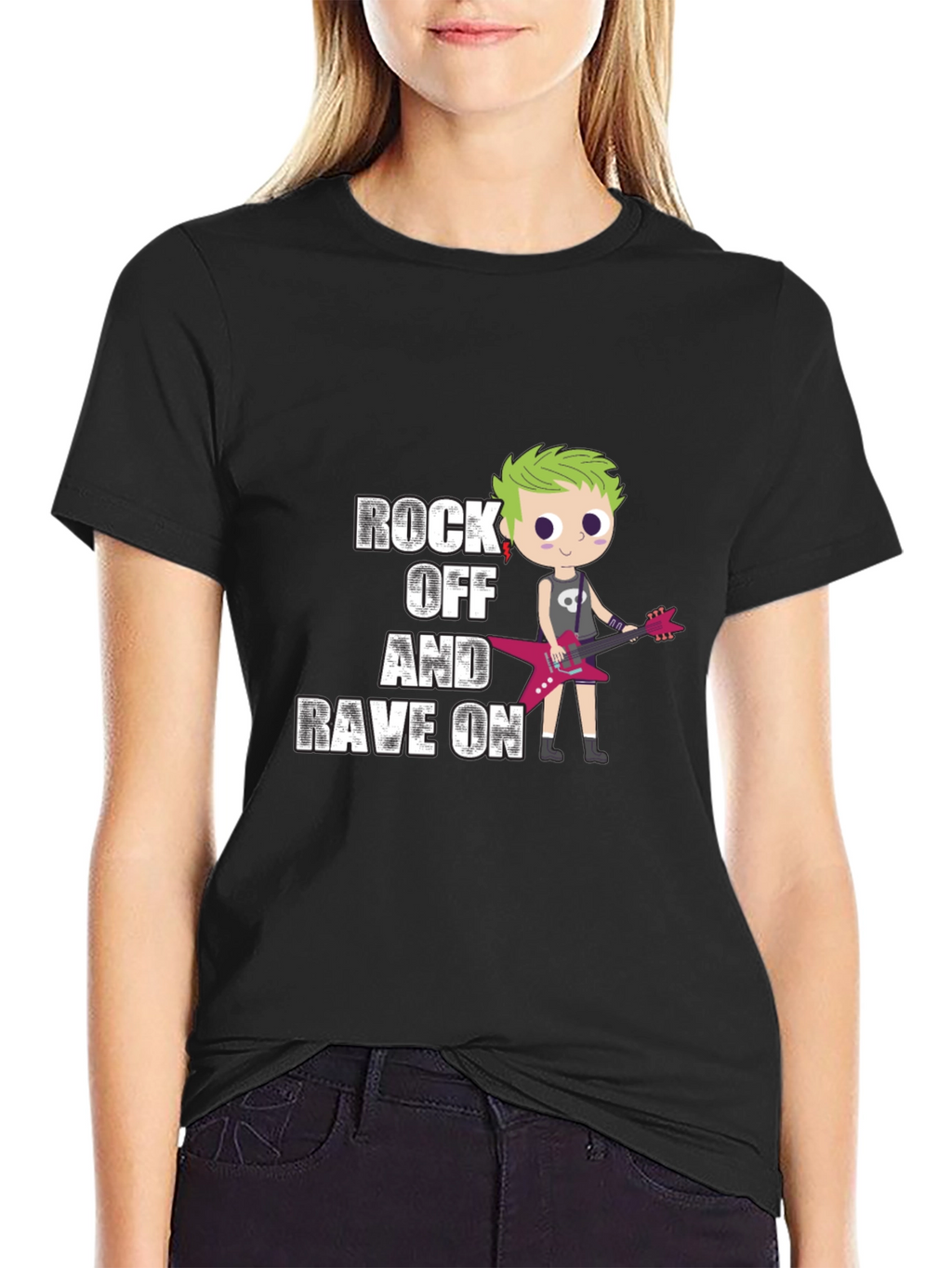 Rock Off and Rave On Black Graphic T-Shirt