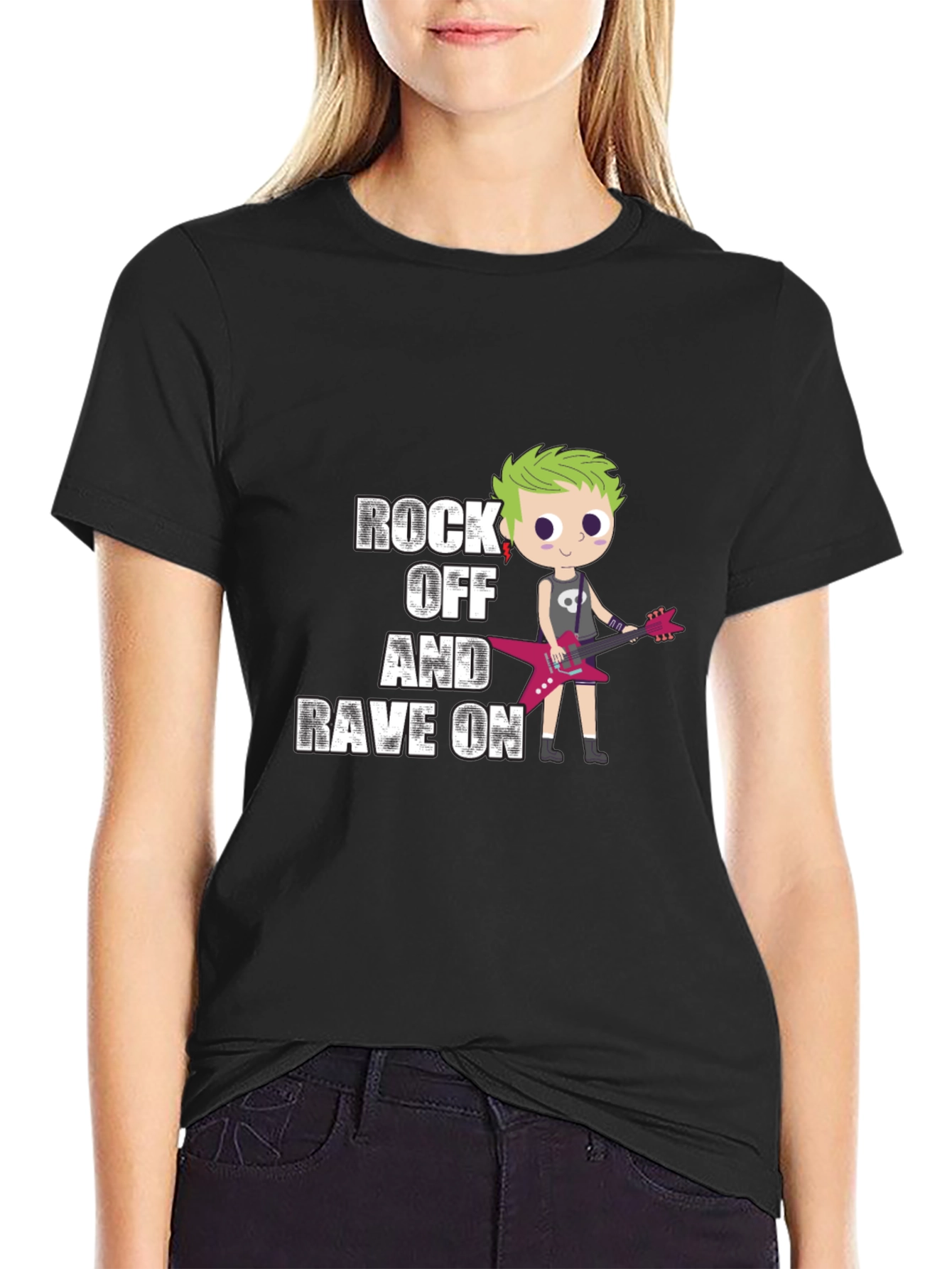 Rock Off and Rave On Black Graphic T-Shirt