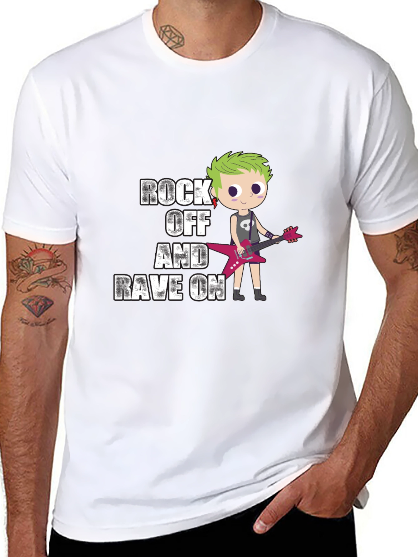 Rock Off and Rave On Black Graphic T-Shirt