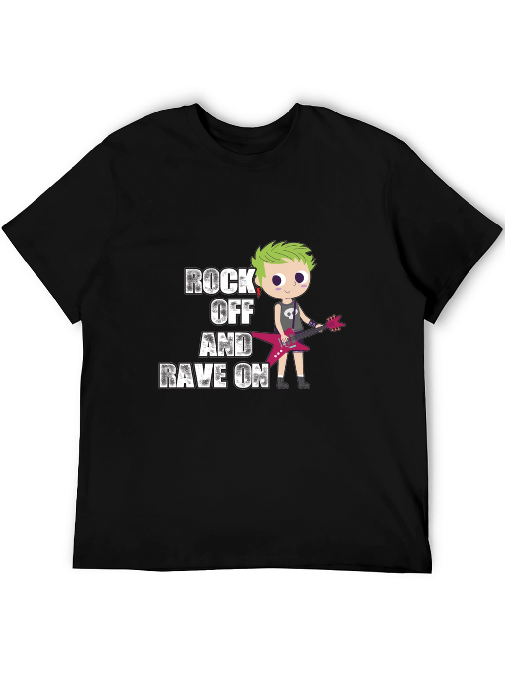 Rock Off and Rave On Black Graphic T-Shirt