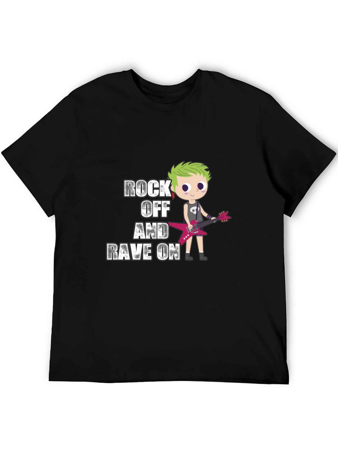 Rock Off and Rave On Black Graphic T-Shirt