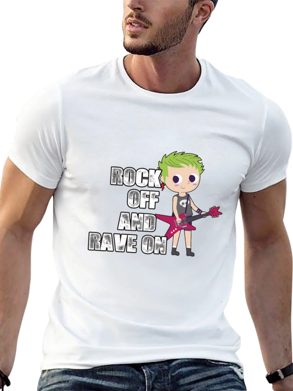 Rock Off and Rave On Black Graphic T-Shirt