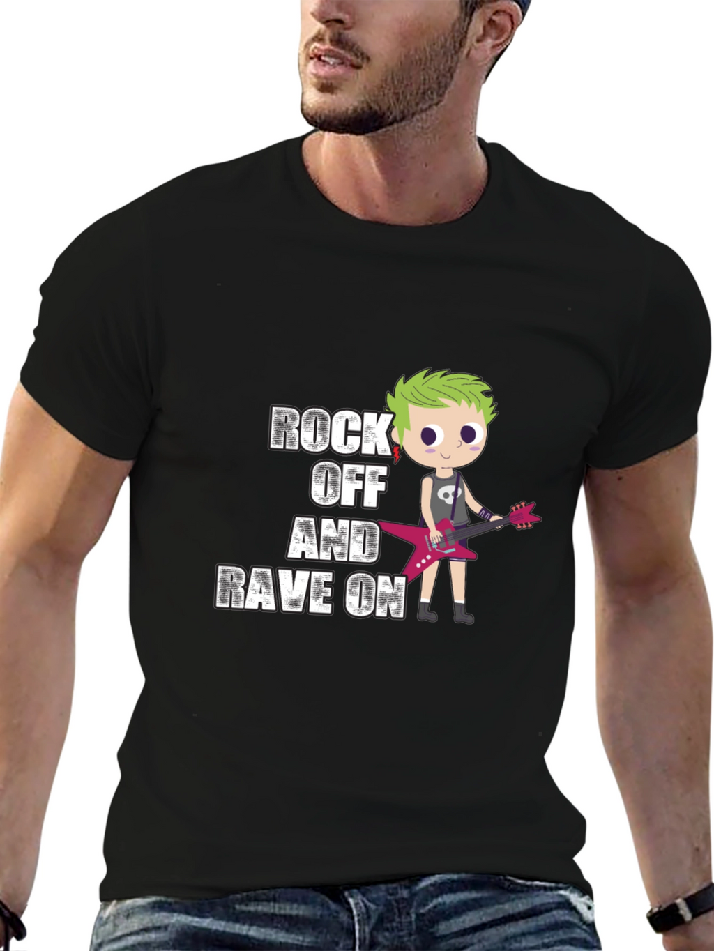 Rock Off and Rave On Black Graphic T-Shirt