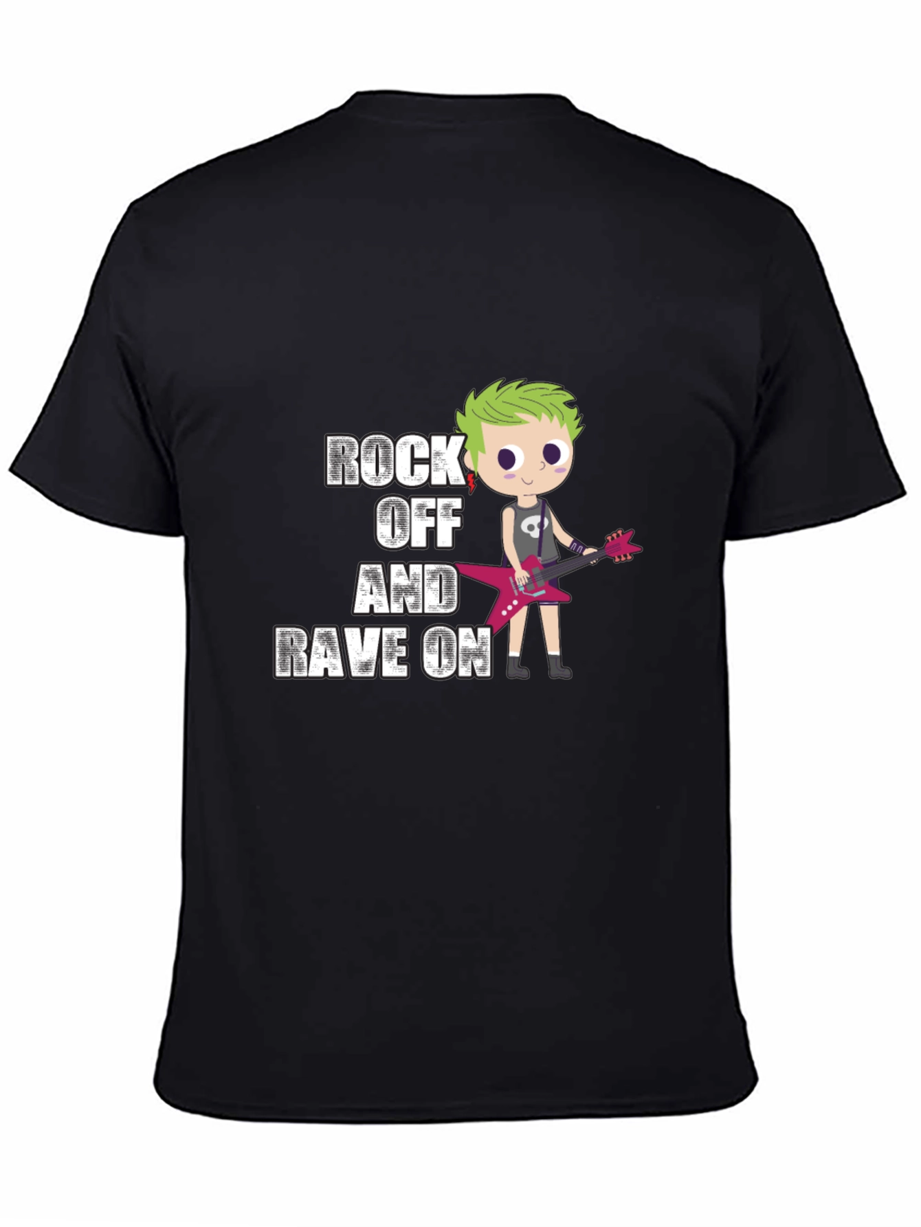 Rock Off and Rave On Black Graphic T-Shirt