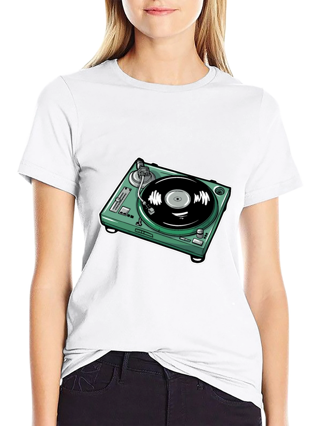 DJ Turntable Graphic Tee - Black Cotton Comfort
