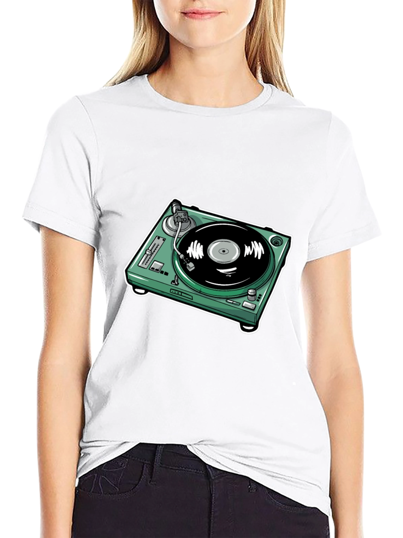DJ Turntable Graphic Tee - Black Cotton Comfort