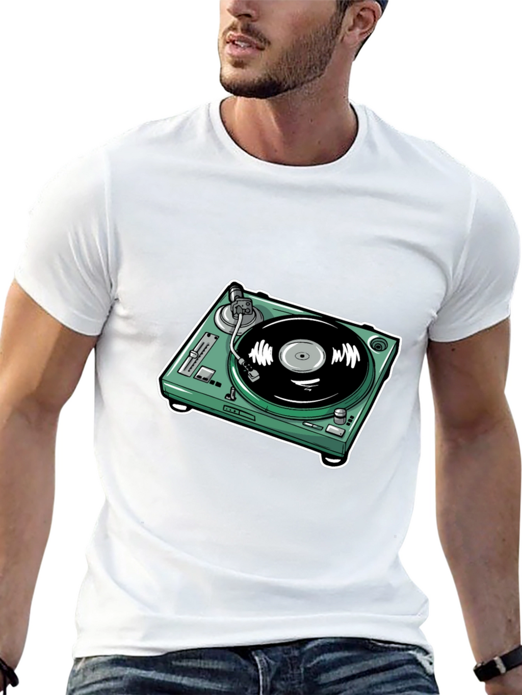 DJ Turntable Graphic Tee - Black Cotton Comfort