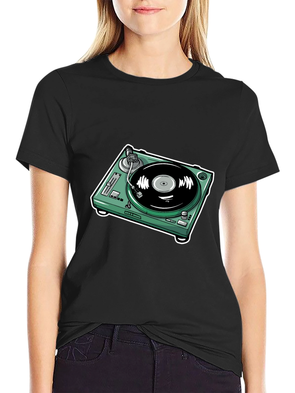 DJ Turntable Graphic Tee - Black Cotton Comfort