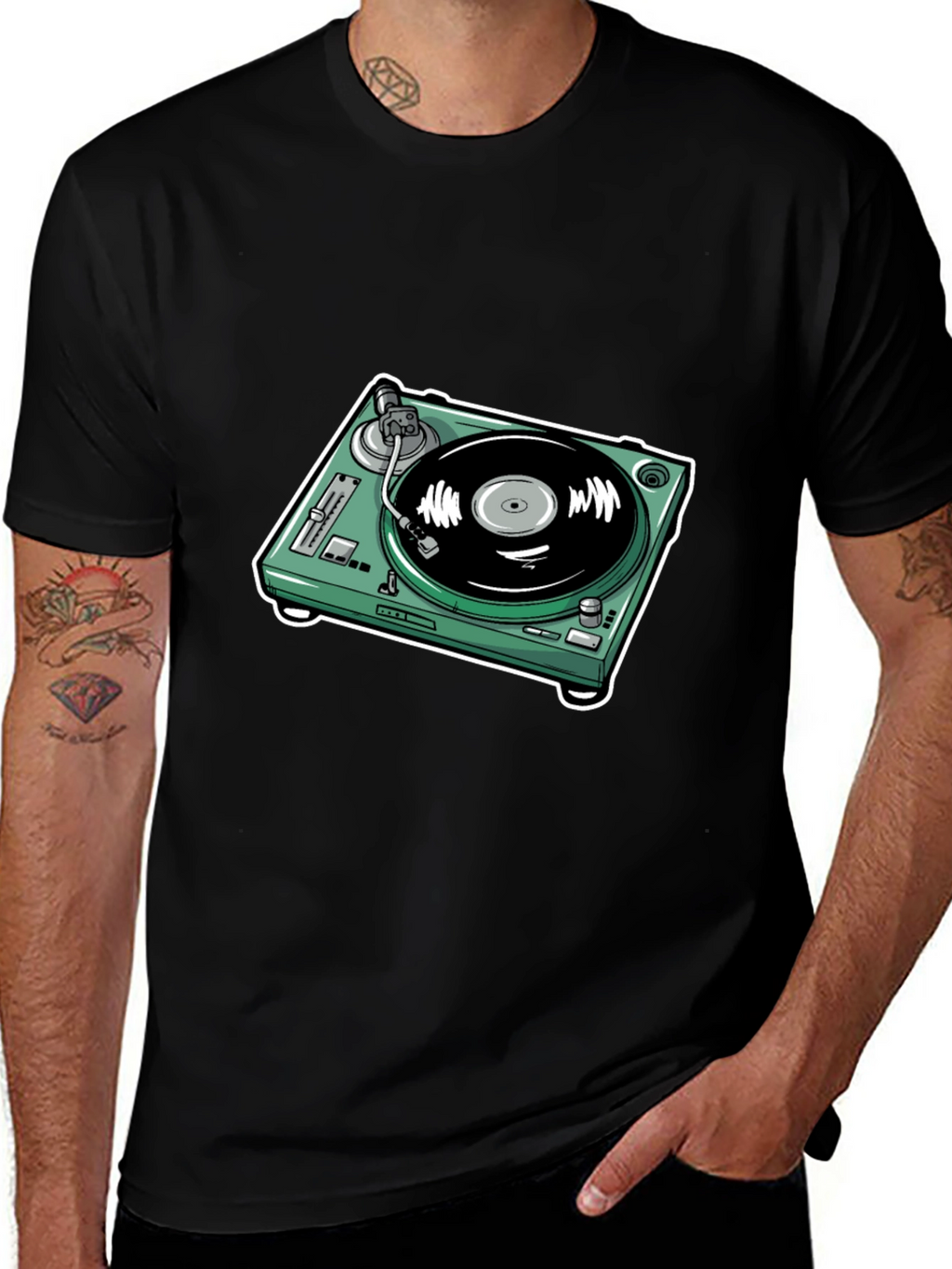 DJ Turntable Graphic Tee - Black Cotton Comfort