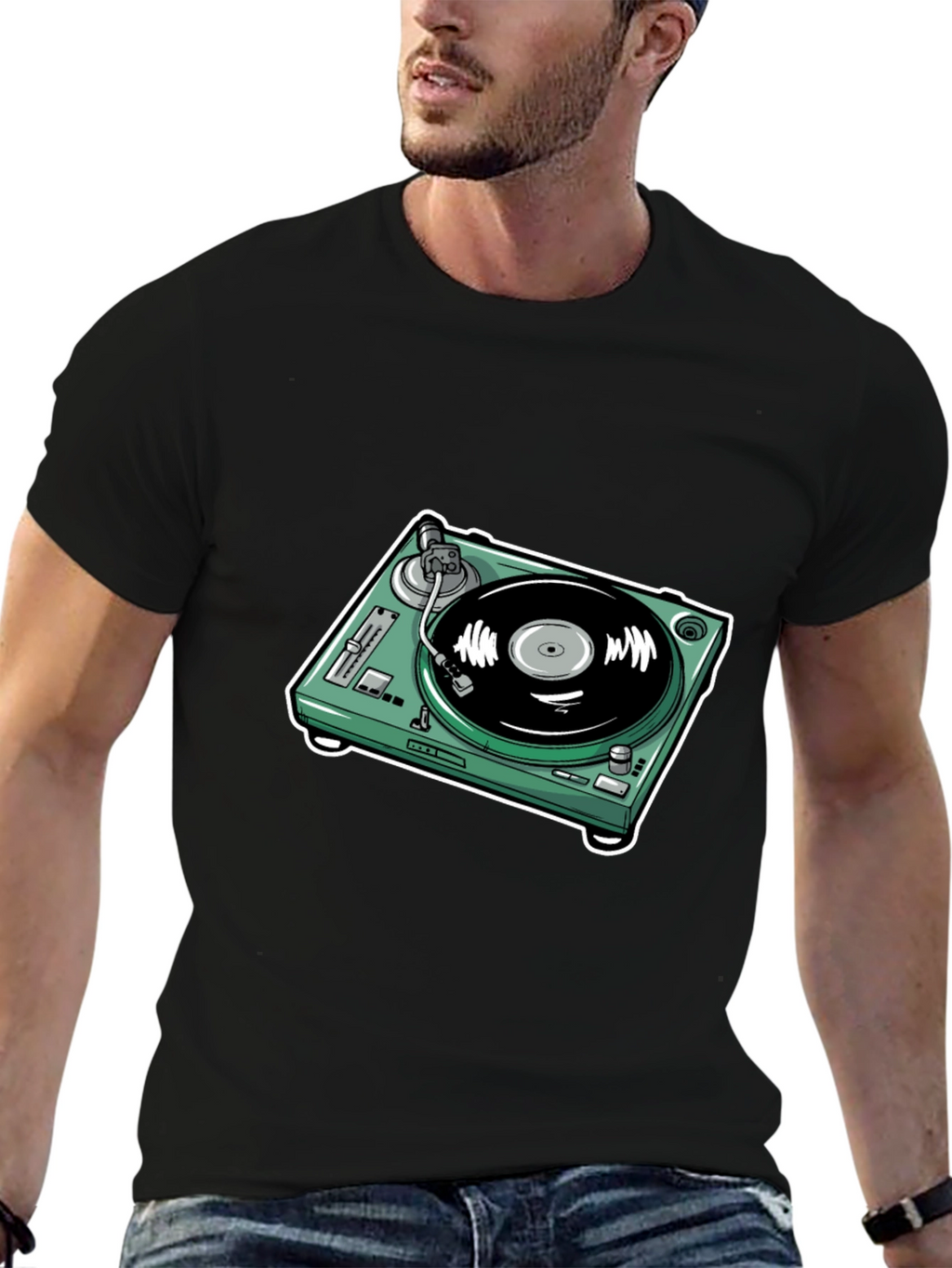 DJ Turntable Graphic Tee - Black Cotton Comfort