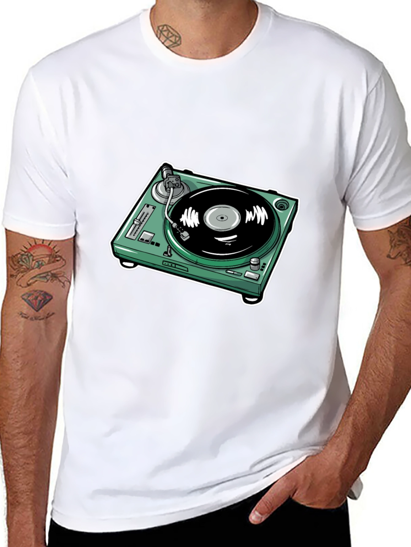 DJ Turntable Graphic Tee - Black Cotton Comfort