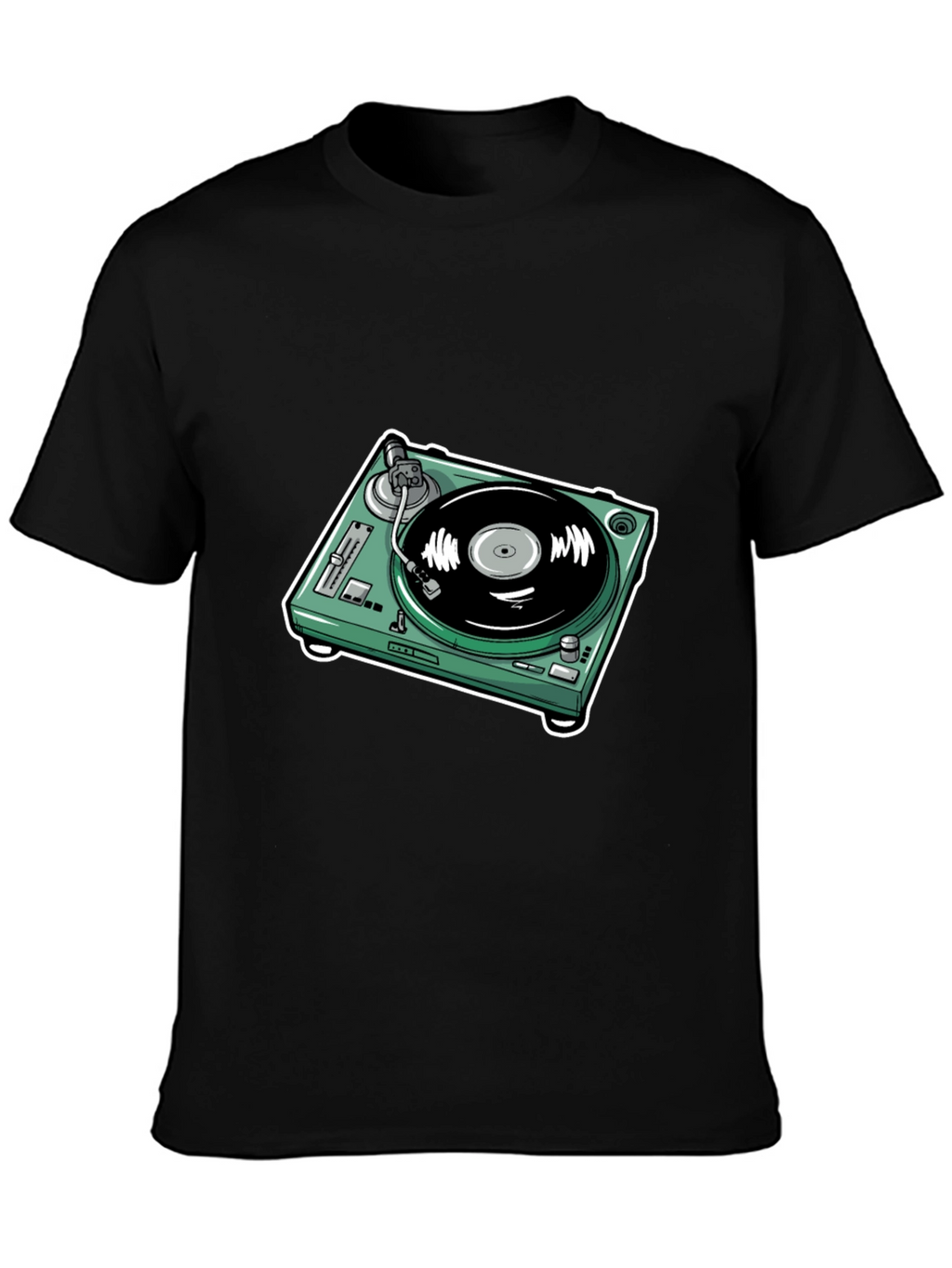 DJ Turntable Graphic Tee - Black Cotton Comfort