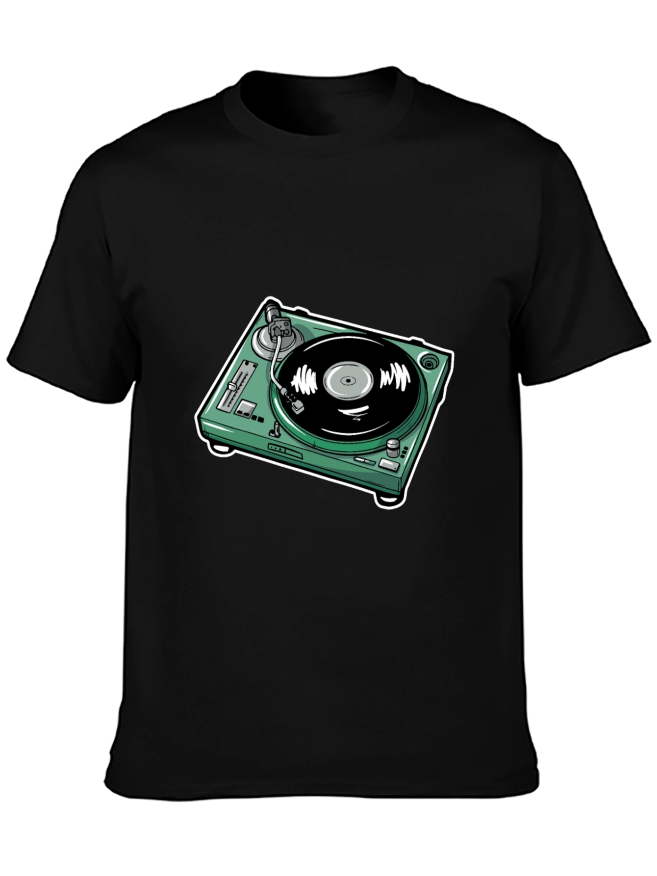 DJ Turntable Graphic Tee - Black Cotton Comfort
