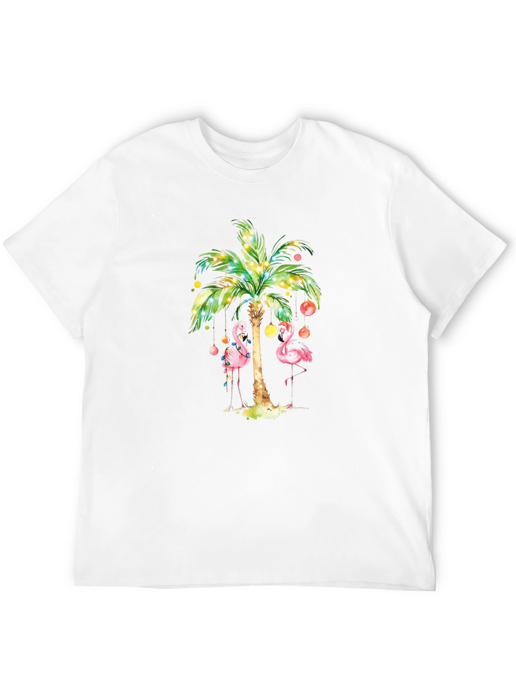 Tropical Flamingo Palm Tree Graphic Tee - Black