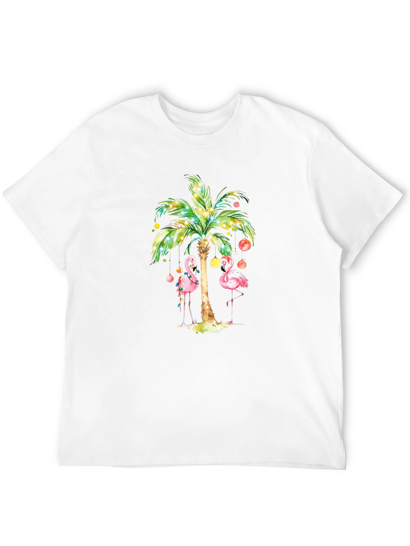 Tropical Flamingo Palm Tree Graphic Tee - Black