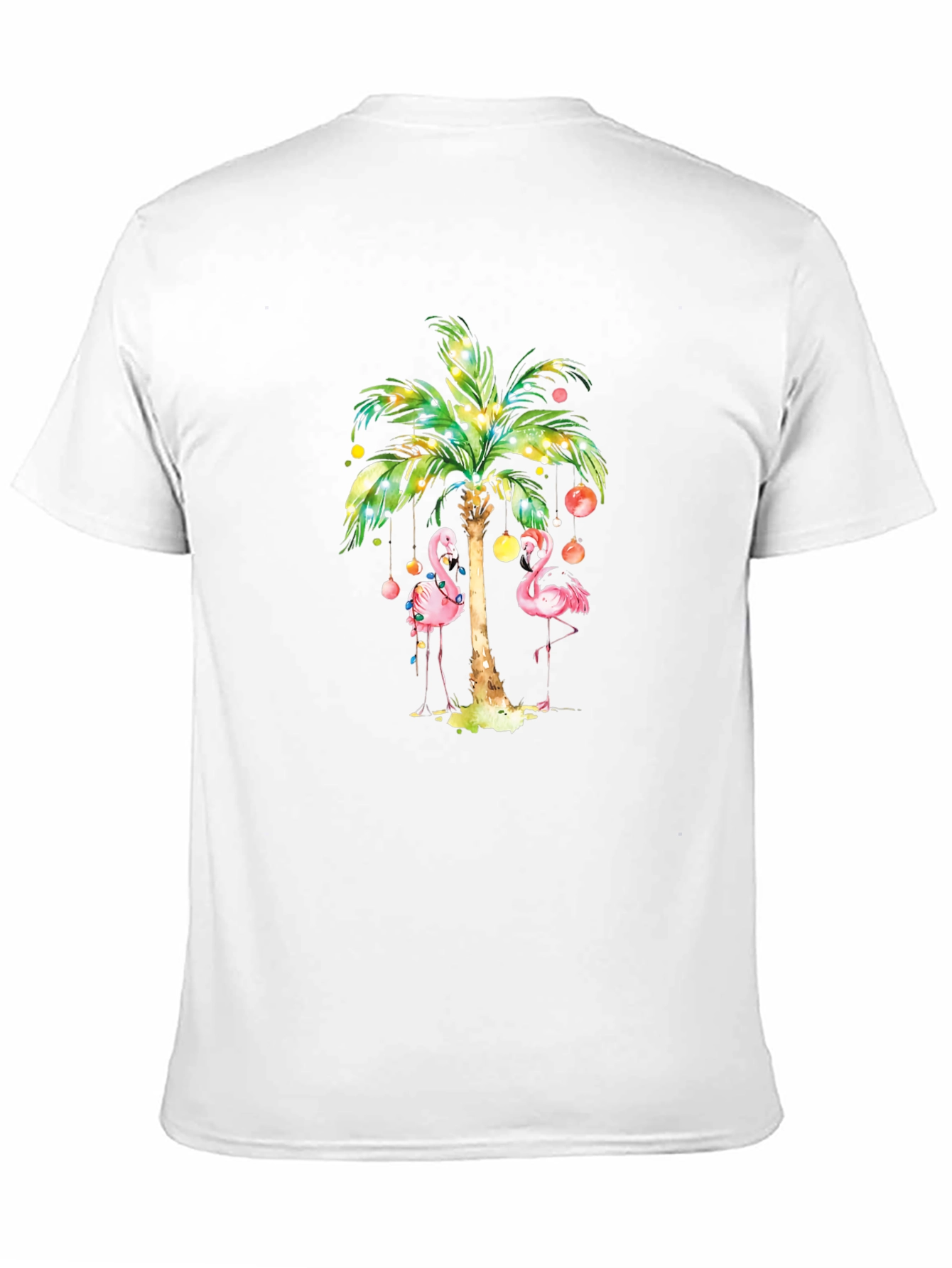 Tropical Flamingo Palm Tree Graphic Tee - Black