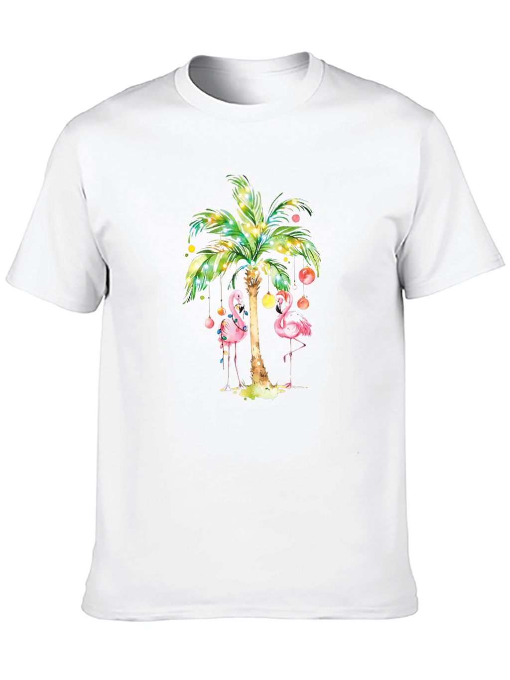 Tropical Flamingo Palm Tree Graphic Tee - Black
